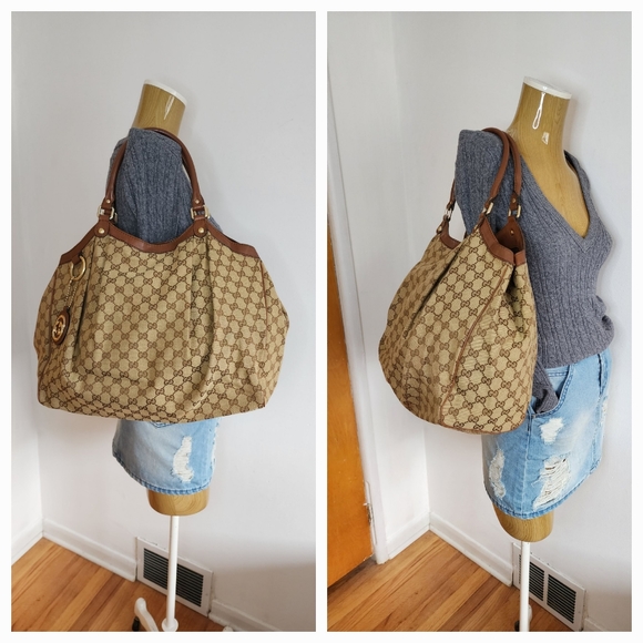 GUCCI Brown Sukey GG Canvas Tote Bag